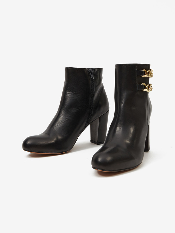 Ojju Schwarze Damenstiefeletten aus Leder mit Absatz OJJU