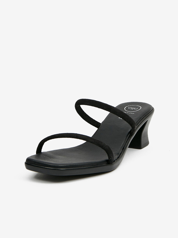 Ojju Schwarze Damen Lederslipper mit Absatz OJJU