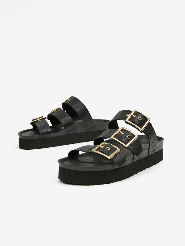 Ojju Schwarze Plateau-Pantoffeln OJJU