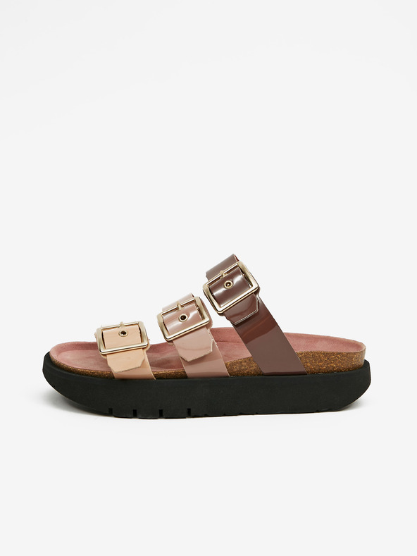 Ojju Lila und beige Damen Plateau-Pantoffeln OJJU