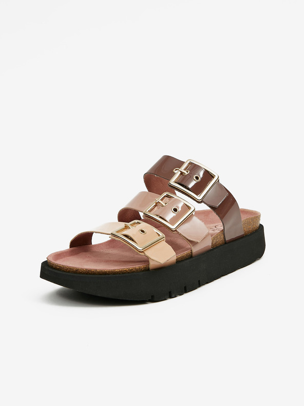 Ojju Lila und beige Damen Plateau-Pantoffeln OJJU