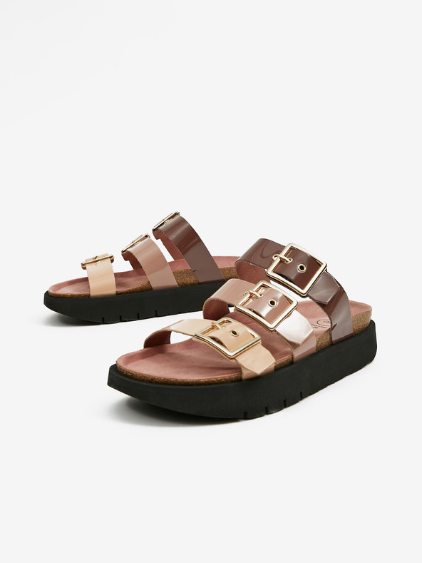 Ojju Lila und beige Damen Plateau-Pantoffeln OJJU