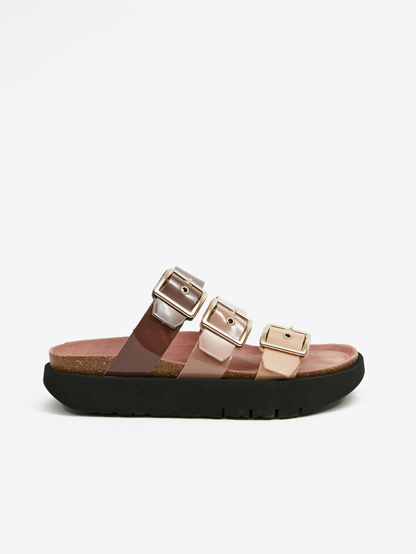 Ojju Lila und beige Damen Plateau-Pantoffeln OJJU