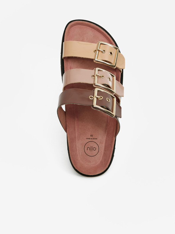 Ojju Lila und beige Damen Plateau-Pantoffeln OJJU