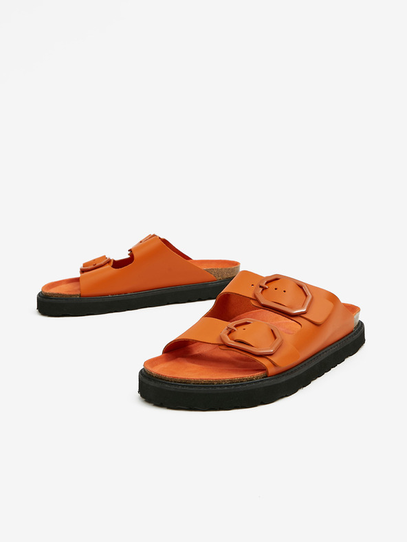 Ojju Orangefarbene Damen-Lederpantoffeln OJJU