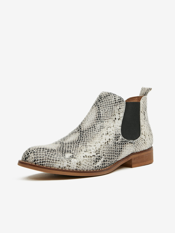 Ojju Weiße Damen Chelsea Boots aus Leder mit Schlangenmuster OJJU