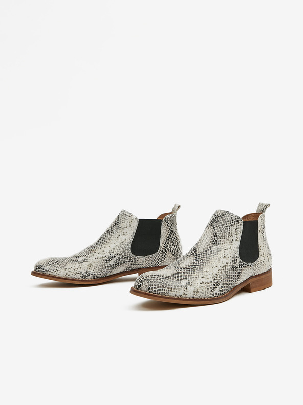 Ojju Weiße Damen Chelsea Boots aus Leder mit Schlangenmuster OJJU