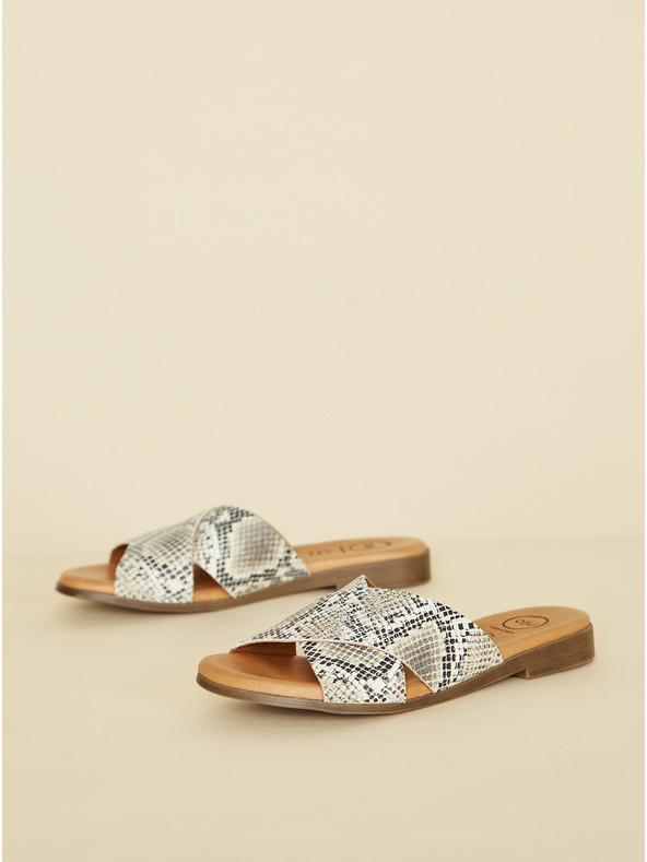 Ojju Graue Lederslipper mit Schlangenmuster OJJU