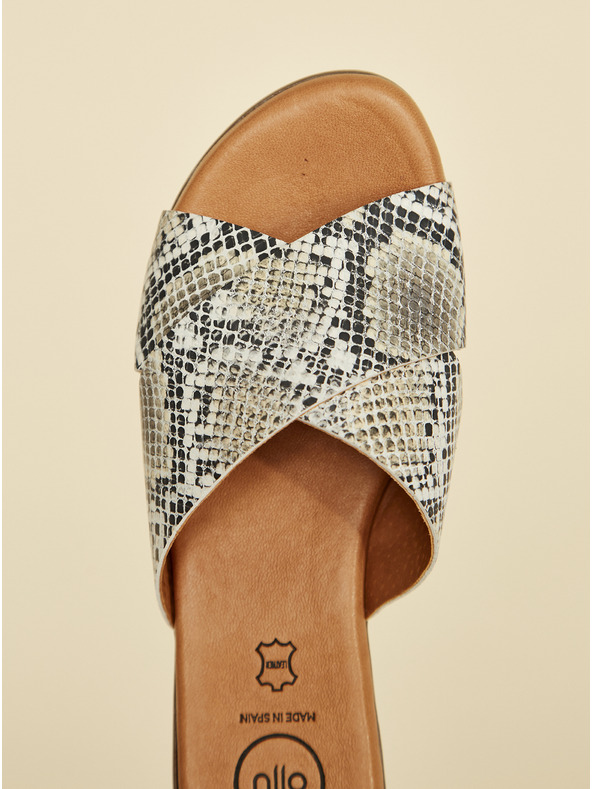 Ojju Graue Lederslipper mit Schlangenmuster OJJU