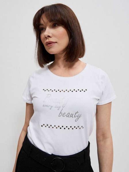 Moodo Weißes bedrucktes Damen-T-Shirt Moodo