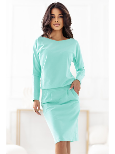 numoco Mint Sweatshirt-Kleid mit langen Ärmeln und Taschen