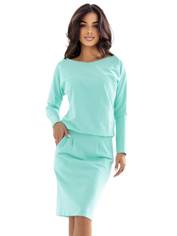 numoco Mint Sweatshirt-Kleid mit langen Ärmeln und Taschen