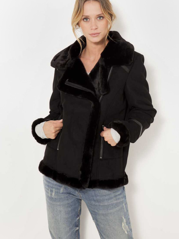 CAMAIEU Schwarze Jacke aus Kunstfell CAMAIEU