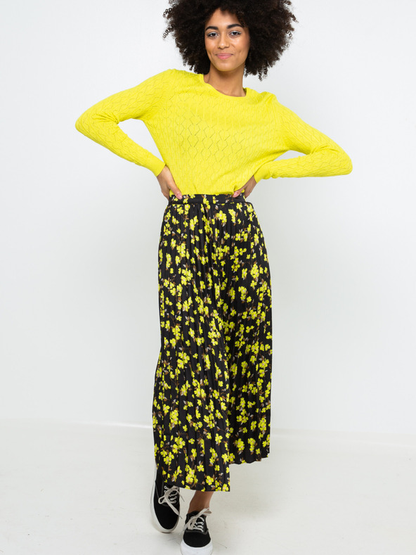 CAMAIEU Schwarz-gelber gemusterter Maxirock CAMAIEU