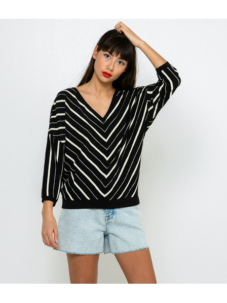 CAMAIEU Schwarzer gestreifter Pullover CAMAIEU
