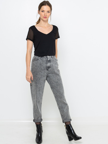 CAMAIEU Schwarzes T-Shirt mit transparenten Ärmeln CAMAIEU