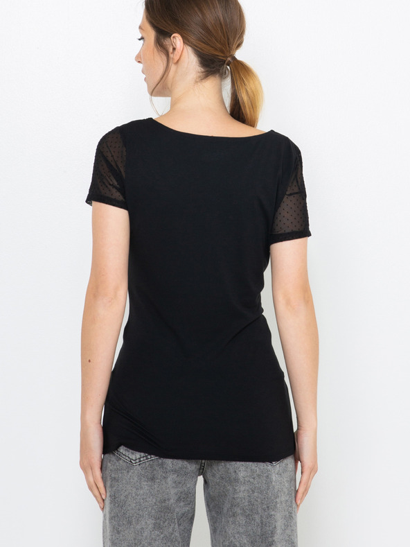 CAMAIEU Schwarzes T-Shirt mit transparenten Ärmeln CAMAIEU