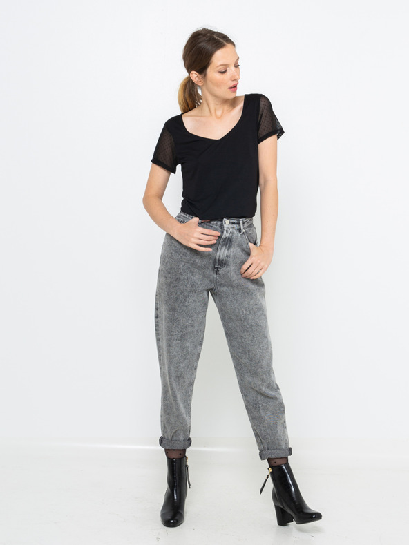 CAMAIEU Schwarzes T-Shirt mit transparenten Ärmeln CAMAIEU