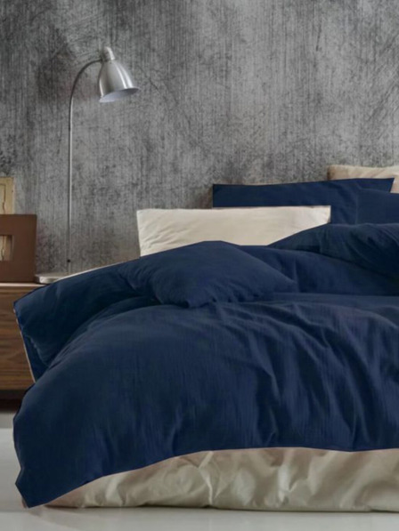 Kvalitex Verlängertes Musselin-Bettwäsche-Set 140x220, 70x90cm dunkelblau Kvalitex