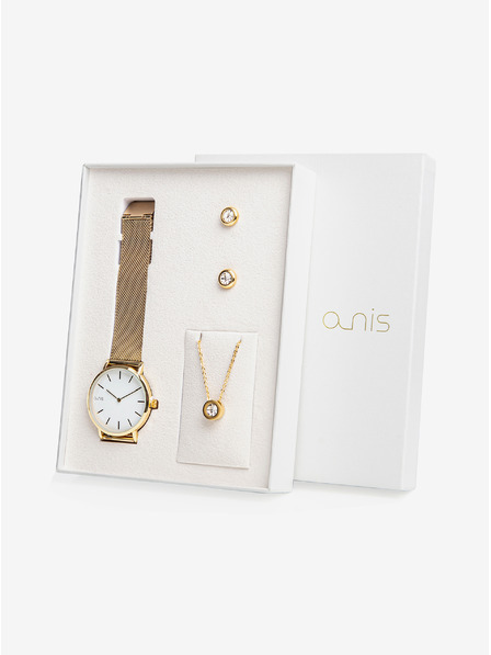 a-nis Set aus Damenuhr, Ohrringen und Kette in Gold a-nis