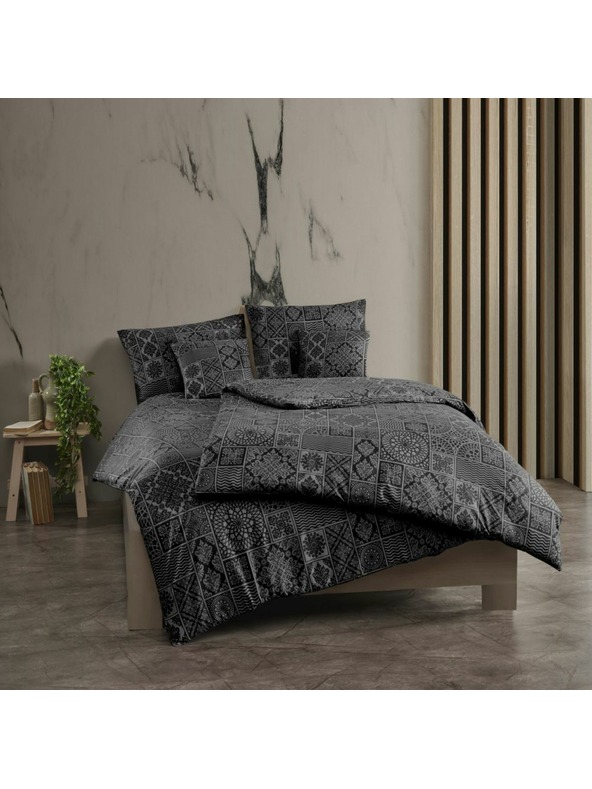 Kvalitex Französisches Baumwoll-Bettwäsche Renforcé 220x200, 70x90cm TOKYO schwarz