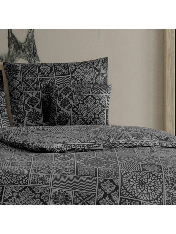 Kvalitex Französisches Baumwoll-Bettwäsche Renforcé 220x200, 70x90cm TOKYO schwarz