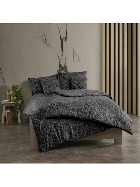 Kvalitex Verlängerte Baumwoll-Bettwäsche Renforcé 140x220, 70x90cm TOKYO schwarz