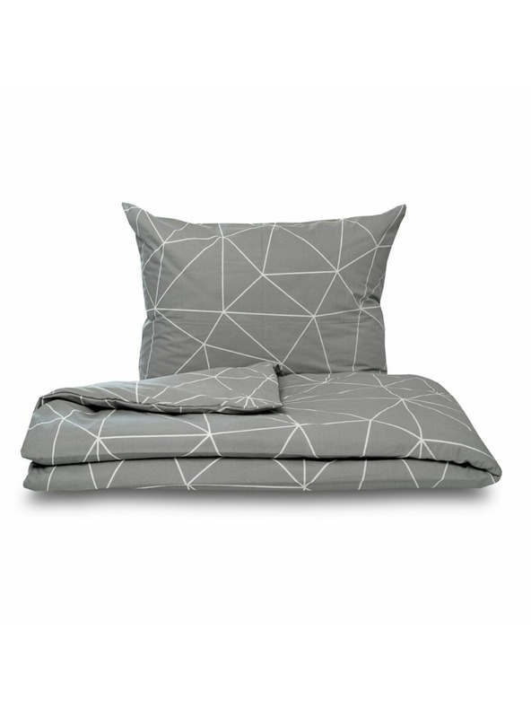 Kvalitex Französische verlängerte Baumwoll-Bettwäsche NORDIC COLLECTION 240x220, 70x90cm GRID grau