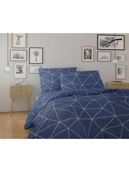 Kvalitex Französische Baumwoll-Bettwäsche NORDIC COLLECTION 200x200, 70x90cm GRID blau