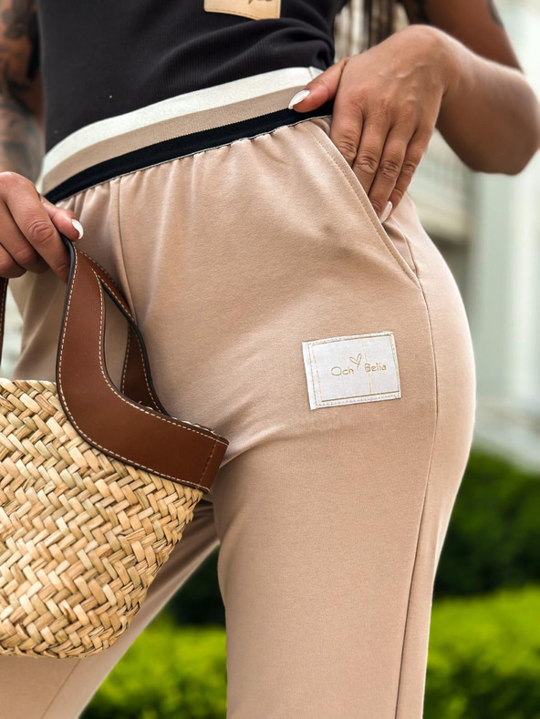 Edoti Jogginghose mit dreifarbigem Bund - beige