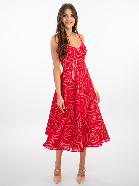 Edoti MARILYN Blumen-Midi-Kleid - rot
