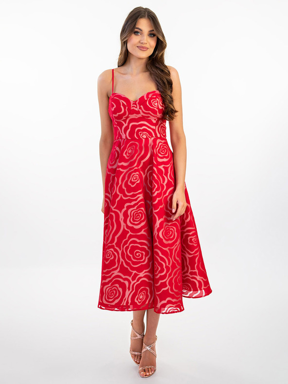 Edoti MARILYN Blumen-Midi-Kleid - rot
