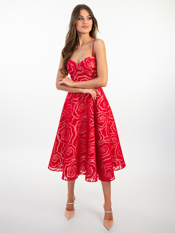 Edoti MARILYN Blumen-Midi-Kleid - rot