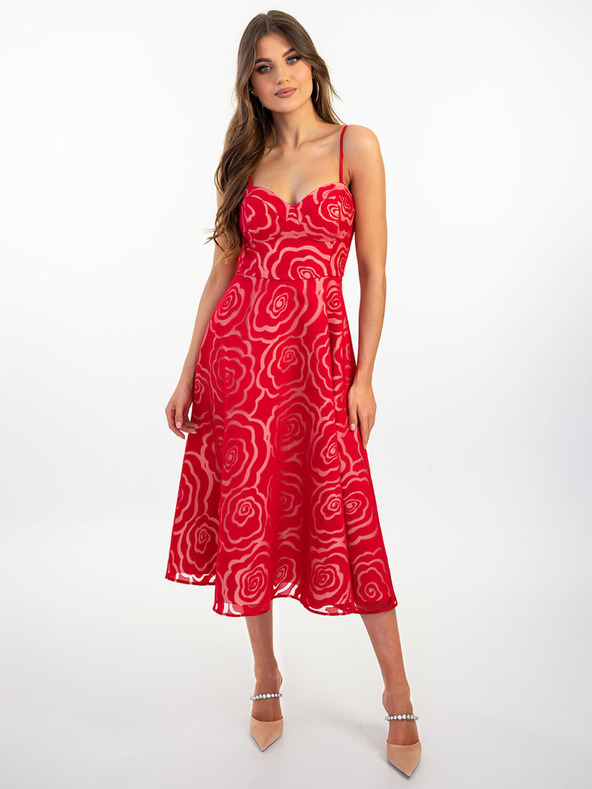 Edoti MARILYN Blumen-Midi-Kleid - rot