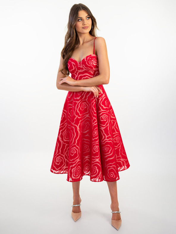 Edoti MARILYN Blumen-Midi-Kleid - rot