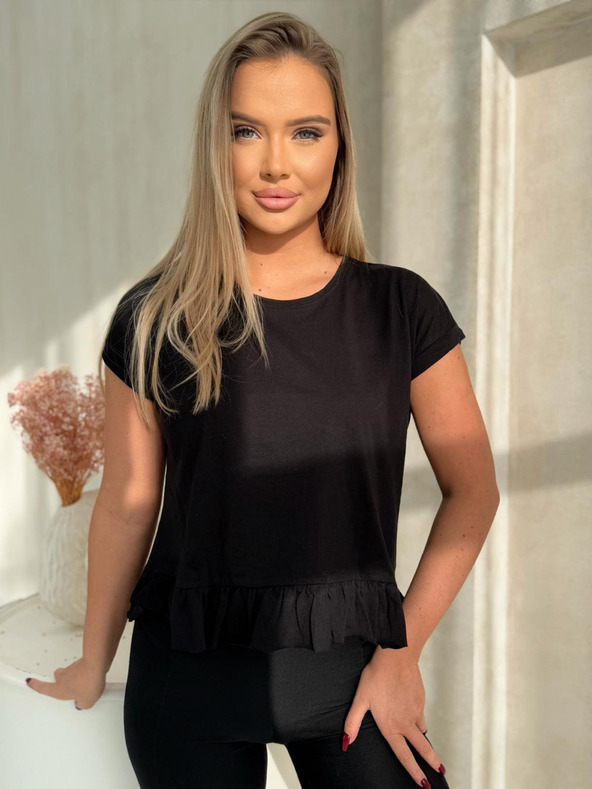 Edoti T-Shirt mit Volant - schwarz