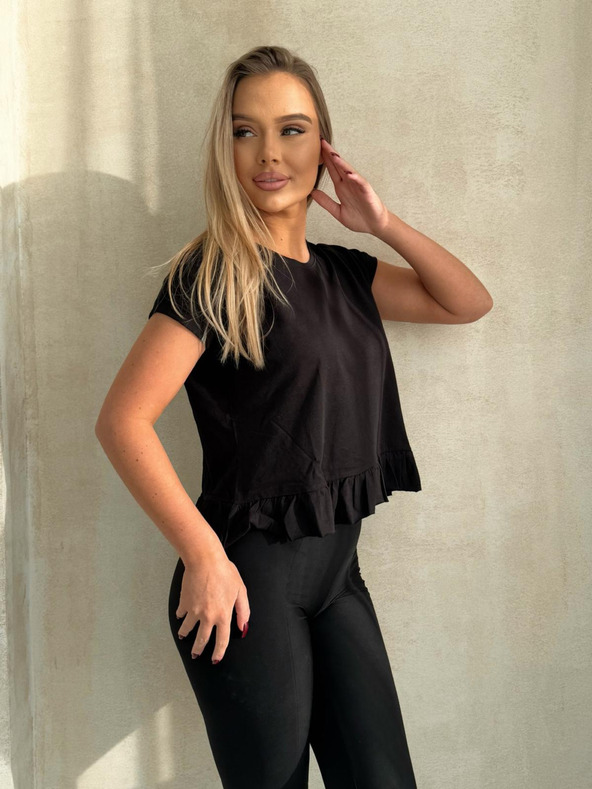 Edoti T-Shirt mit Volant - schwarz