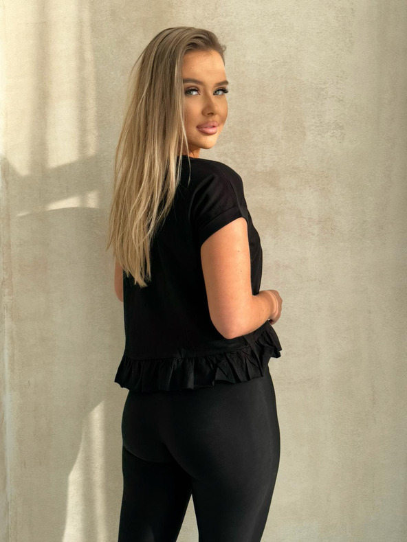 Edoti T-Shirt mit Volant - schwarz