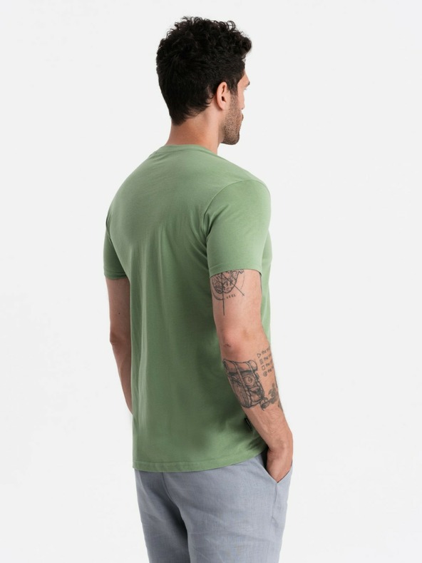 Ombre Clothing Klassisches Herren-T-Shirt BASIC mit V-Ausschnitt aus Baumwolle - grün V11 OM-TSBS-0145 Ombre Clothing