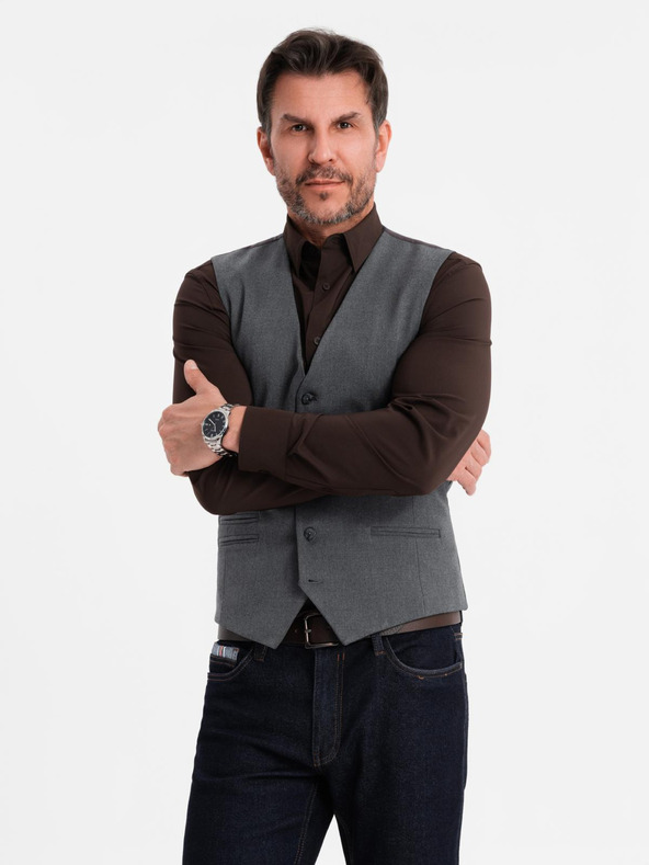 Ombre Clothing Herren graue Anzugsweste mit klassischen Details und Futter