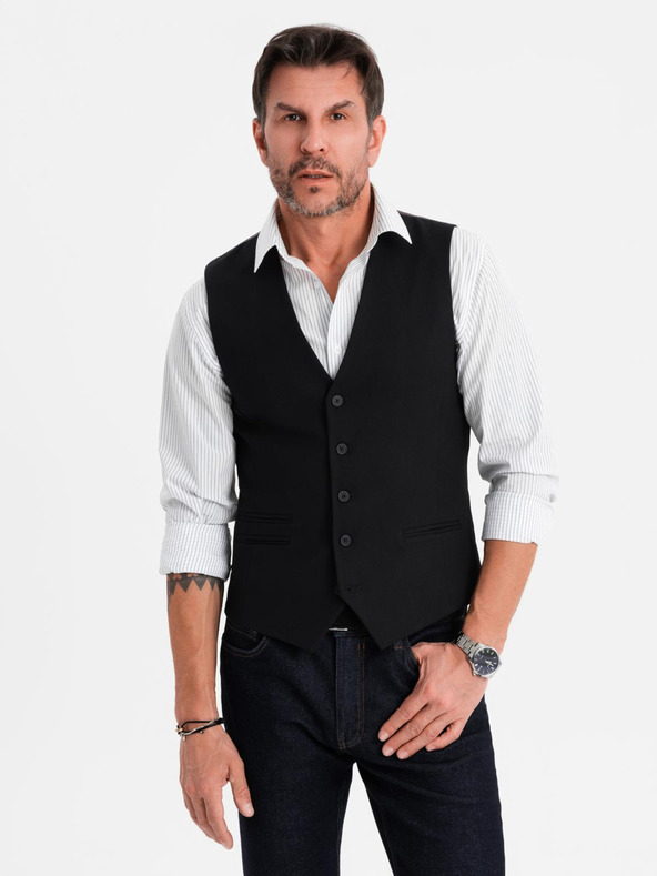 Ombre Clothing Herren schwarze Anzugsweste mit klassischen Details und Futter
