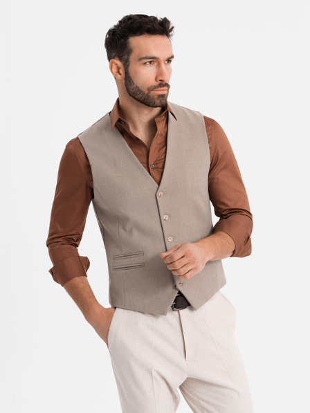 Ombre Clothing Herren beige Anzugsweste mit klassischen Details und Futter