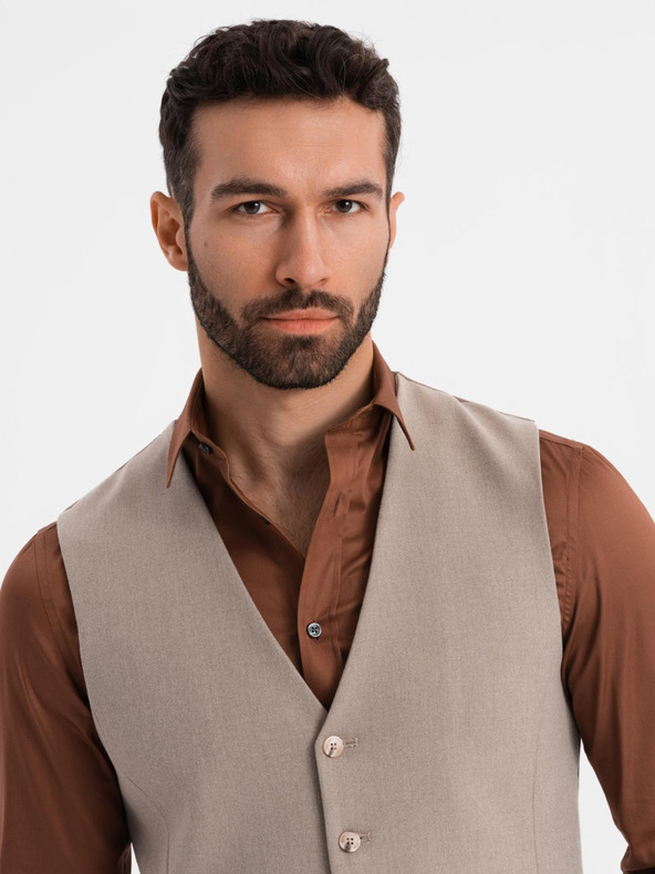 Ombre Clothing Herren beige Anzugsweste mit klassischen Details und Futter