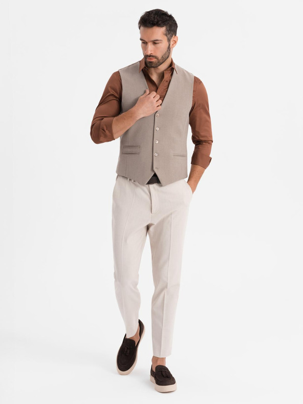 Ombre Clothing Herren beige Anzugsweste mit klassischen Details und Futter