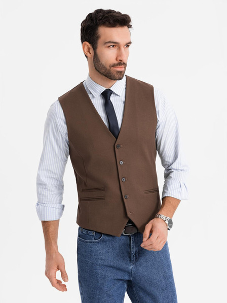 Ombre Clothing Herren braune Anzugsweste mit klassischen Details und Futter