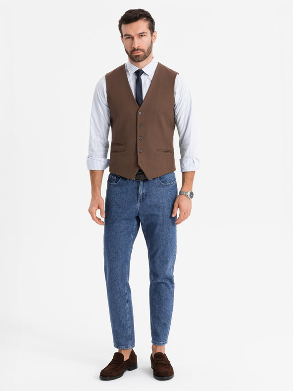 Ombre Clothing Herren braune Anzugsweste mit klassischen Details und Futter