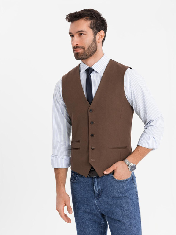 Ombre Clothing Herren braune Anzugsweste mit klassischen Details und Futter