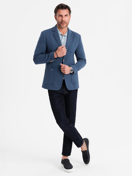 Ombre Clothing Herren blaues Sakko SLIM mit feiner Textur