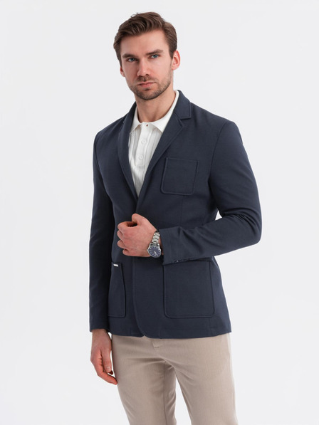 Ombre Clothing Herren dunkelblau Sakko SLIM aus fein strukturiertem Strick