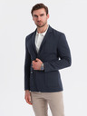 Ombre Clothing Herren dunkelblau Sakko SLIM aus fein strukturiertem Strick